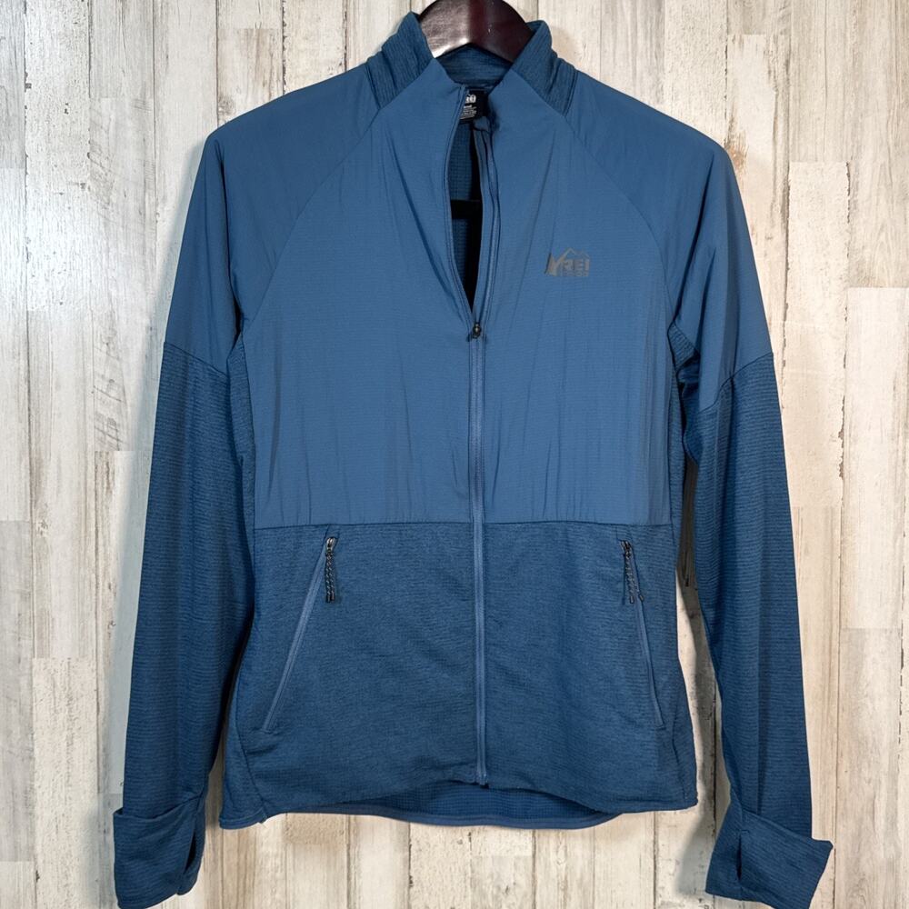 REI Co-Op Blue Active Hiking Jacket With Thumb Hole Sleeves Zip Up Size Small